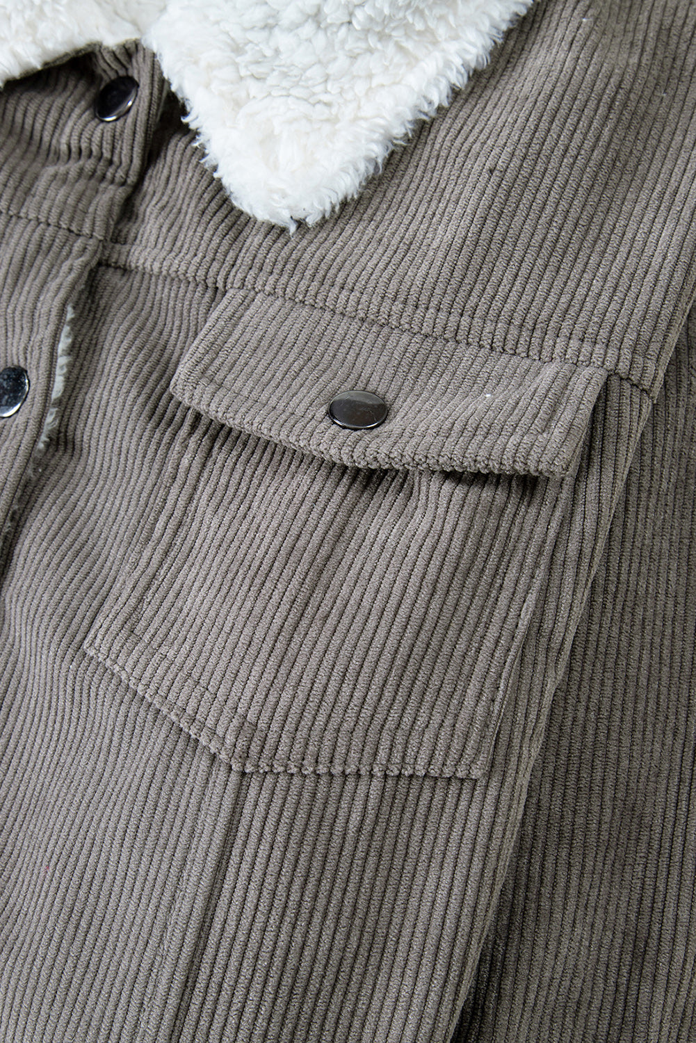 Gray Corduroy Sherpa Snap Button Flap Jacket