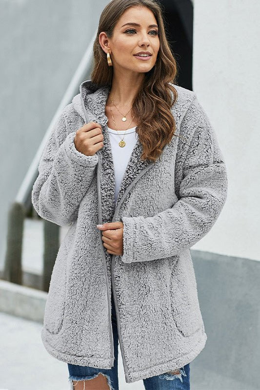Gray Hooded Teddy Coat - Ivory Lane Boutique & Co.