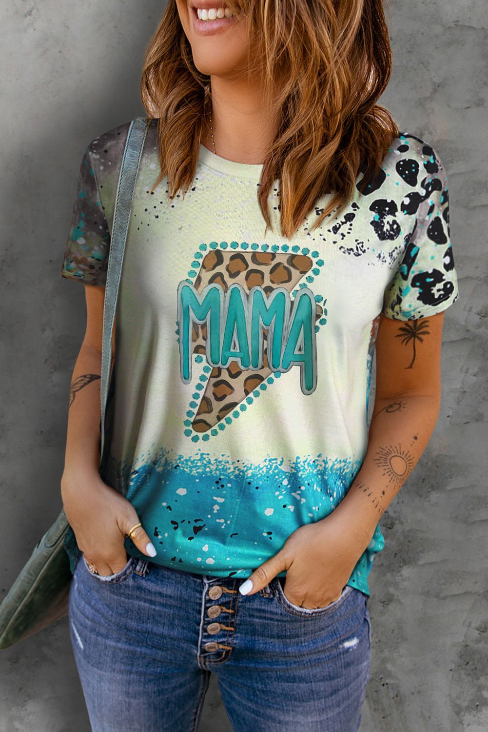 MAMA Lightning Leopard Turquoise Graphic Tee - Ivory Lane Boutique & Co.