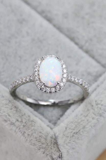 Opal Sterling Silver Halo Ring - Ivory Lane Boutique & Co.